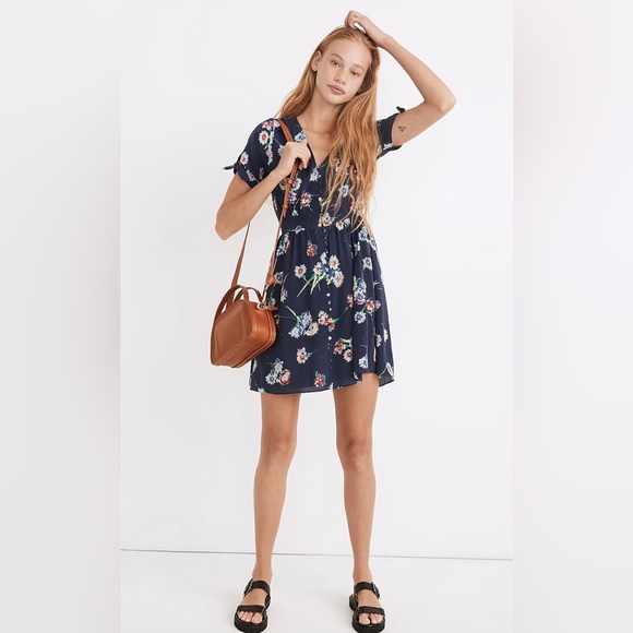 Madewell Dresses & Skirts - NWT Madewell Silk Button Front Tie-Sleeve Retro Dress in Flutter-By Floral